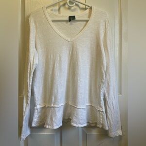 Left of Center by Anthropologie Ivory Long Sleeve Slub Knit V-Neck Tee